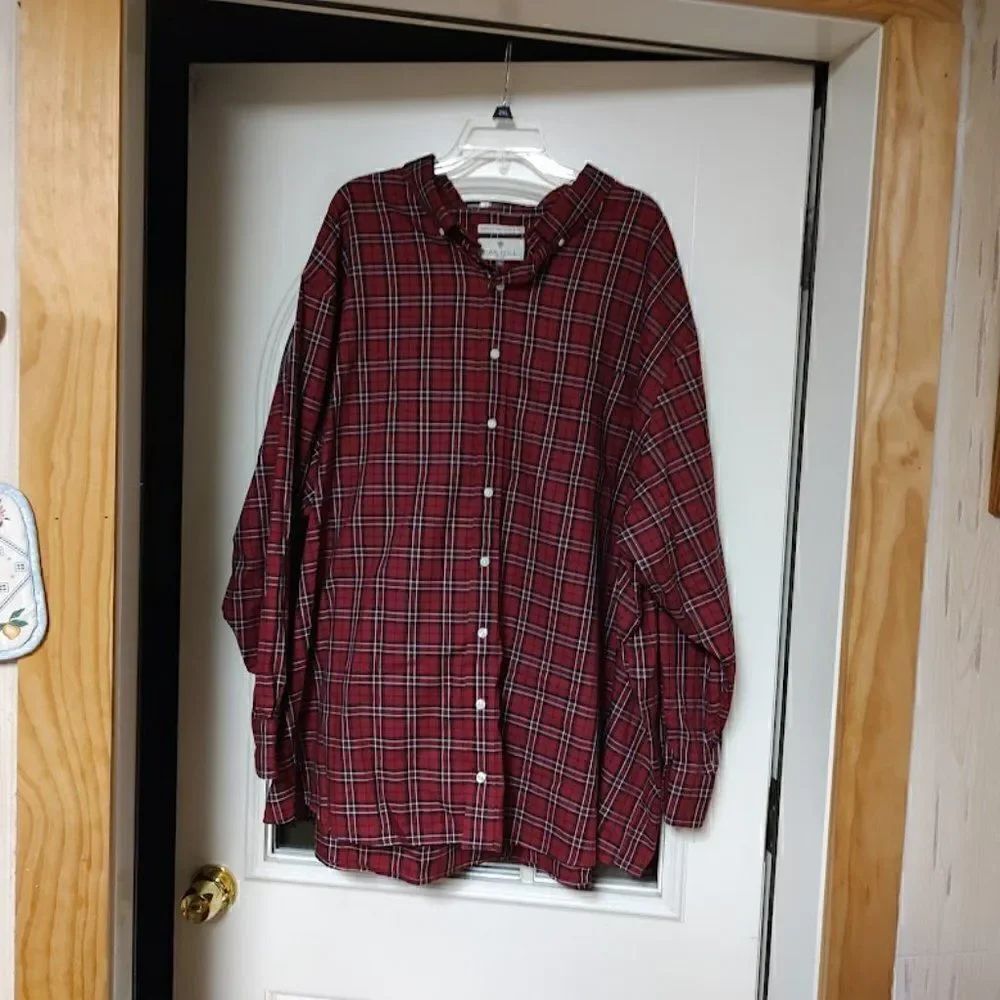 Oak Hill Red Plaid Long Sleeve Button Down Shirt Size Men's 4XL